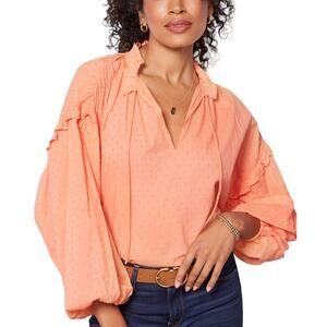 Cleobella Phoenix Dobby Split Neck Blouse in Coral - NWT